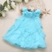 Cute Flower Turn Down Collar Sleeveless Mesh Pure Color Baby Girls Dress