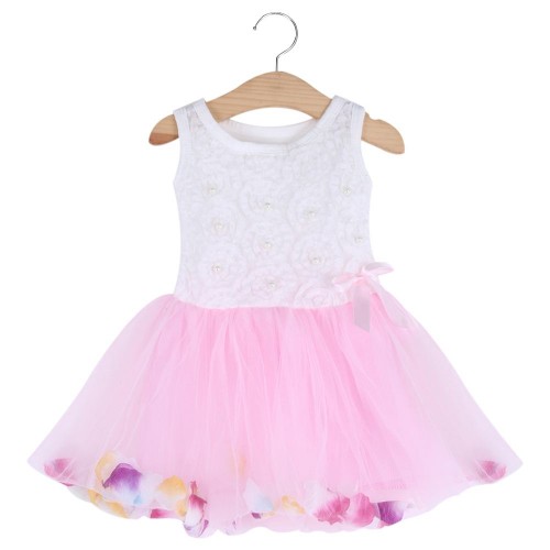 Cute Round Collar Sleeveless Colorful Petals Baby Girls Gauze Vest Dress