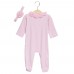 2pcs Sweet V-Neck Long Sleeve Pure Color Flower Bowknot Decorated Babies Romper with Headband