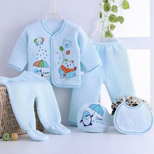 5pcs Cute Cartoon Pattern Comfortable Clothing Set for Newborn Babies