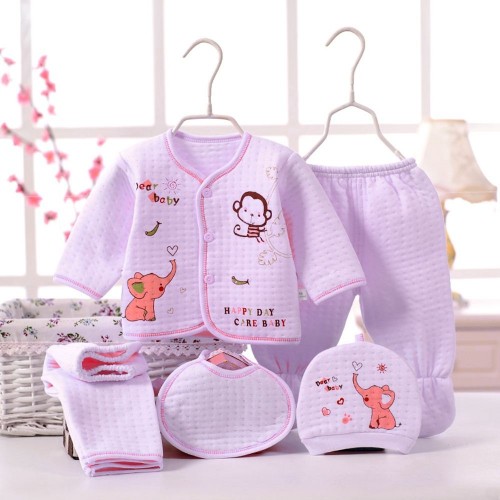 Cute Round Collar Cartoon Pattern Cotton Clothing Set for Newborn Babies