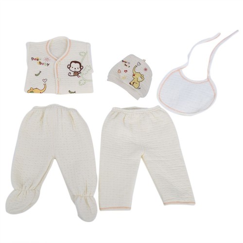 Cute Round Collar Cartoon Pattern Cotton Clothing Set for Newborn Babies