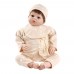 5Pcs Baby Clothes Set Unisex 100% Cotton Baby Suit Long Sleeve Tops & Long Pants & Hat & Bib Gift Set For Baby Girl Boy 6-12M Beige