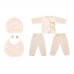 5Pcs Baby Clothes Set Unisex 100% Cotton Baby Suit Long Sleeve Tops & Long Pants & Hat & Bib Gift Set For Baby Girl Boy 6-12M Beige