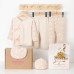 5Pcs Baby Clothes Set Unisex 100% Cotton Baby Suit Long Sleeve Tops & Long Pants & Hat & Bib Gift Set For Baby Girl Boy 6-12M Beige