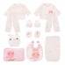 16Pcs Newborn Baby Clothes Set Unisex 100% Cotton Babysuit Long Sleeve Tops & Long Pants Newborn Baby Essentials Gift Set For Baby Girl Boy 0-3M Pink