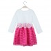 Sweet Kids Princess Crochet Lace Long Sleeve Striped Tulle Children Girls' Tutu Dress