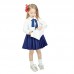 Fashion Children Girl Dress Bowknot Button Fastening Turn-Down Collar Long Sleeve Dress White