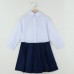 Fashion Children Girl Dress Bowknot Button Fastening Turn-Down Collar Long Sleeve Dress White