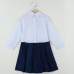 Fashion Children Girl Dress Bowknot Button Fastening Turn-Down Collar Long Sleeve Dress White