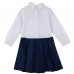 Fashion Children Girl Dress Bowknot Button Fastening Turn-Down Collar Long Sleeve Dress White