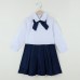Fashion Children Girl Dress Bowknot Button Fastening Turn-Down Collar Long Sleeve Dress White