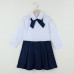 Fashion Children Girl Dress Bowknot Button Fastening Turn-Down Collar Long Sleeve Dress White
