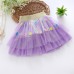 Fashion Girls Tiered Tulle Skirt Elastic Waist Decorative Bow Embroidery Dot Pattern Children Kids Tutu Pettiskirt Pink/Purple/Yellow