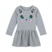 Cute Kids Cotton Cartoon Cat Print Dropped Waist Round Neck Long Sleeve Children Girls' Dress