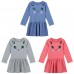 Cute Kids Cotton Cartoon Cat Print Dropped Waist Round Neck Long Sleeve Children Girls' Dress