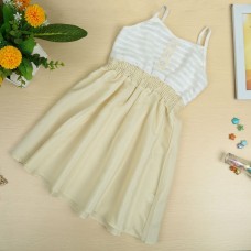 Girls Slip Dress Cotton Sleeveless Spaghetti Strap Elastic Waist Stripe Cute Casual Children Dress White