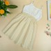 Girls Slip Dress Cotton Sleeveless Spaghetti Strap Elastic Waist Stripe Cute Casual Children Dress White