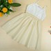 Girls Slip Dress Cotton Sleeveless Spaghetti Strap Elastic Waist Stripe Cute Casual Children Dress White